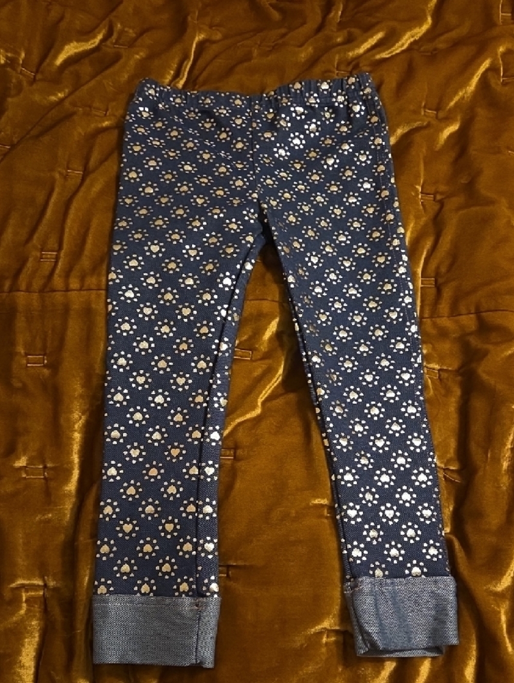 Girls Navy Stylish Leggings with Gold Hearts Design.